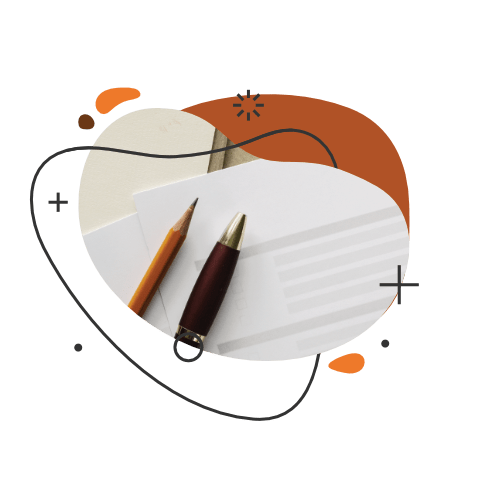 Decorative image of pen paper and notebook