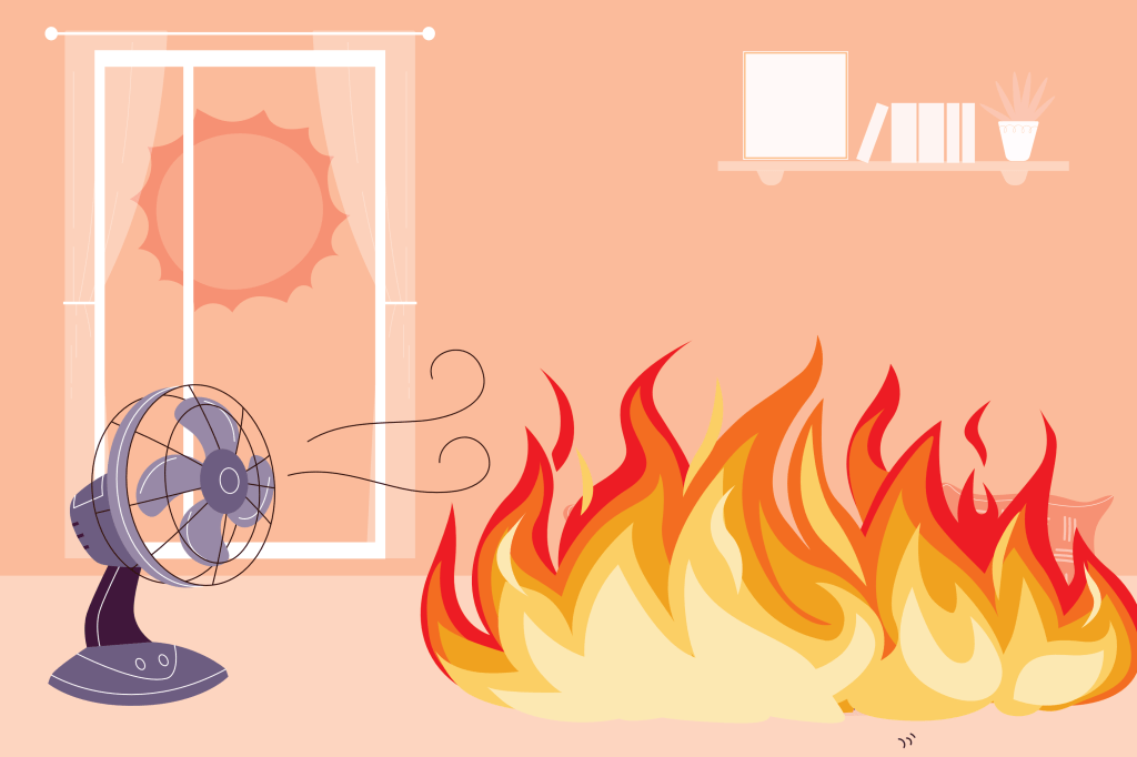 Decorative image - fan trying to put out a fire